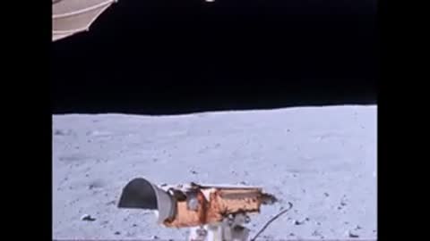 Camera equipment on the lunar surface during sunrise or sunset.