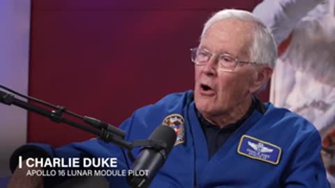 Apollo 16 lunar module pilot Charlie Duke being interviewed in studio