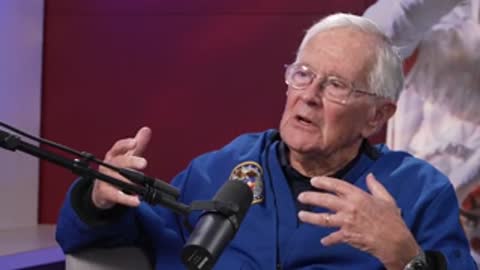 Apollo 16 lunar module pilot Charlie Duke gesturing during interview