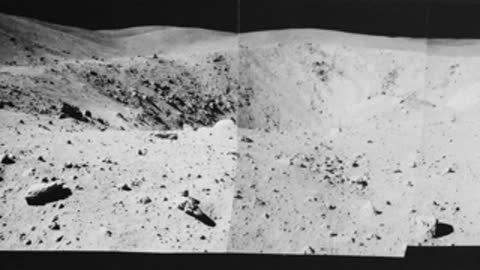 Close-up view of rocky lunar surface terrain with scattered boulders
