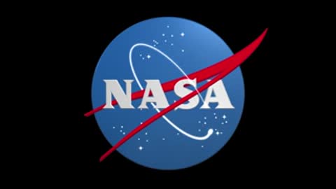 NASA logo with blue sphere, white orbit line, and red vector on black background.