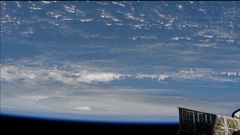 Space view showing the edge of Hurricane Dorian and the Earth's horizon.
