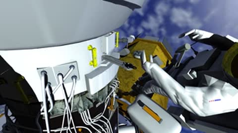 Astronaut interacting with highlighted ISS hardware