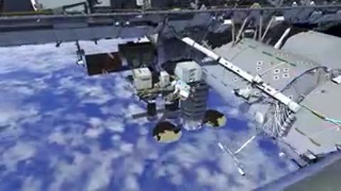 Astronaut operating near solar array on ISS