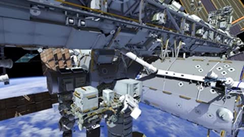 Astronaut working on ISS exterior with Earth in background.
