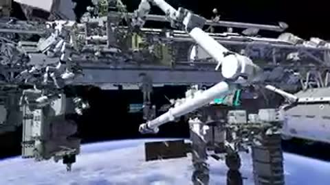 Wide view of International Space Station during spacewalk operations.