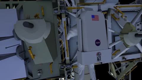 View of station exterior with NASA logo module visible.