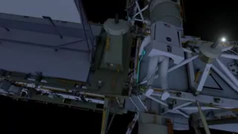 Sequence showing astronaut working on structural components.