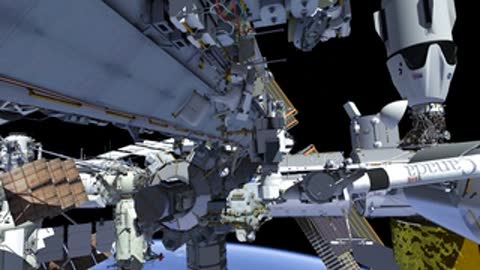 Pan view across ISS exterior modules