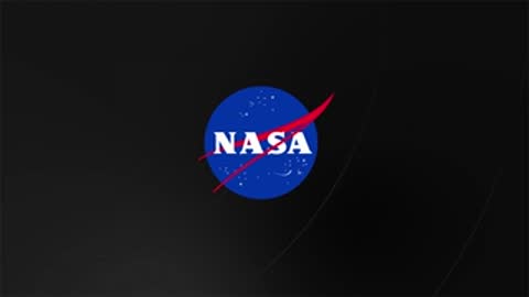 NASA animated logo sequence on a dark background with blue sphere and red swoosh.