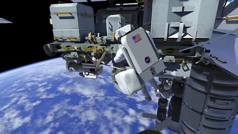 Astronaut working on ISS exterior with tools