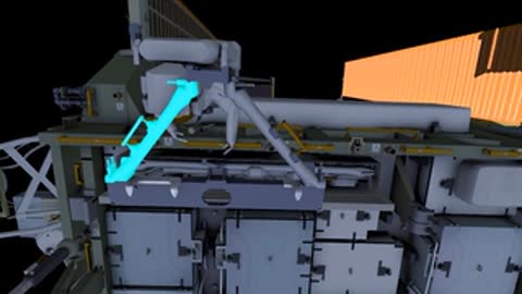 Astronaut unlatching equipment crate on platform