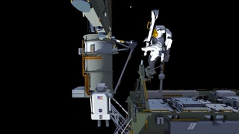 An astronaut performs maintenance work outside the International Space Station.