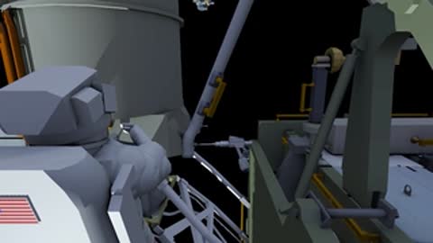 Close-up view of an astronaut working on exterior space station equipment.