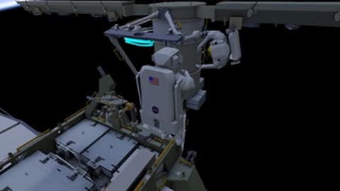 An astronaut navigates the complex framework and trusses of the orbital outpost.