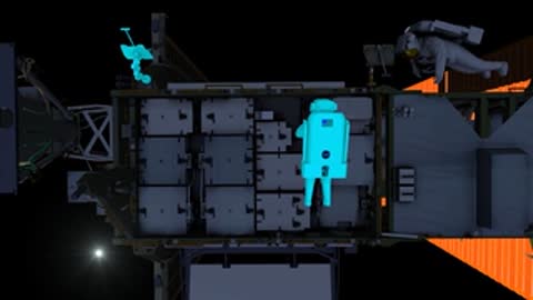 An astronaut moves along the exterior module panels of the orbiting complex.