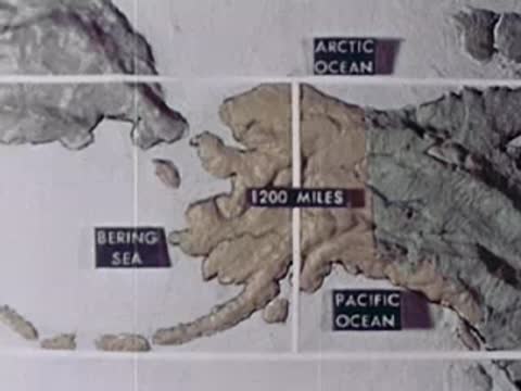 Animated map of Alaska showing Arctic Ocean, Bering Sea, and Pacific Ocean