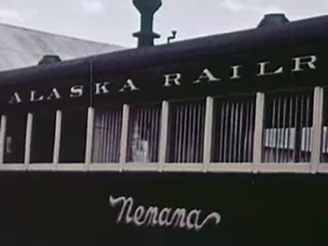 The side of an Alaska Railroad train car with "Nenana" written on the lower panel.