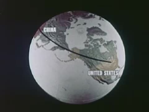 Globe showing flight route between United States and China via Fairbanks, Alaska