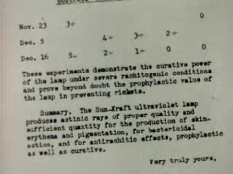 Official document with typing and dates about experiments and UV lamp efficacy.