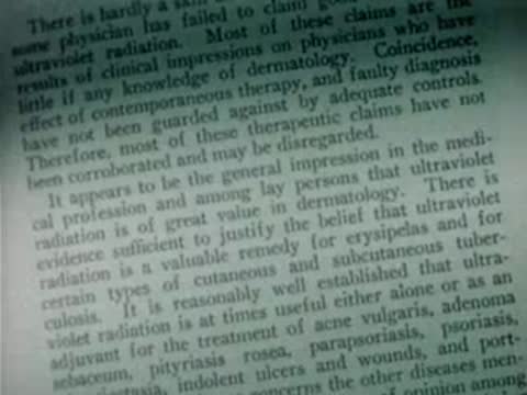 Medical text on a page discusses the therapeutic uses of ultraviolet radiation.