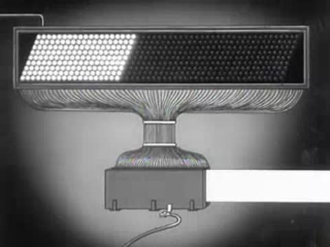 Animation of a display screen showing text with connected mechanical controller.
