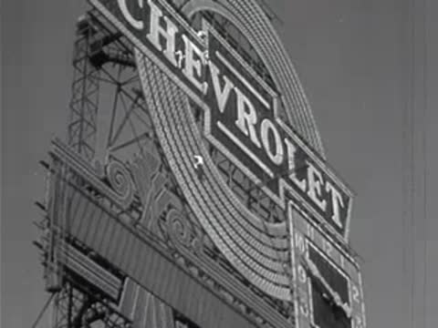 Close-up view of the giant Chevrolet billboard lettering and structure.