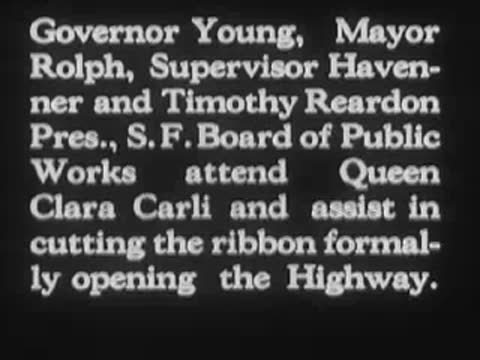 Title card announces officials attending to assist Queen Clara Carli in cutting ribbon.