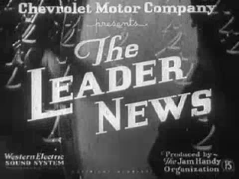 Title card "Chevrolet Motor Company presents The Leader News", 1930s