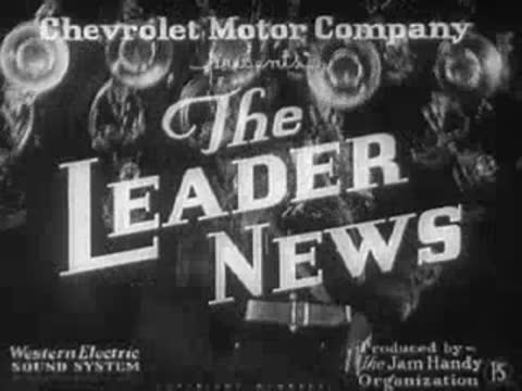 Title card with zooming animated rings over "The Leader News", 1936