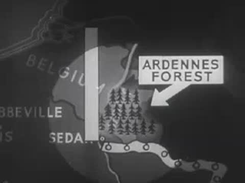 Animated map pointing to the Ardennes Forest region near Belgium.