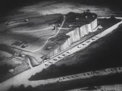 Aerial view illustration of the Eben Emael fortress and Albert Canal, WWII