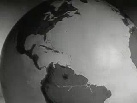 Rotating globe showing North and South America with text overlay.