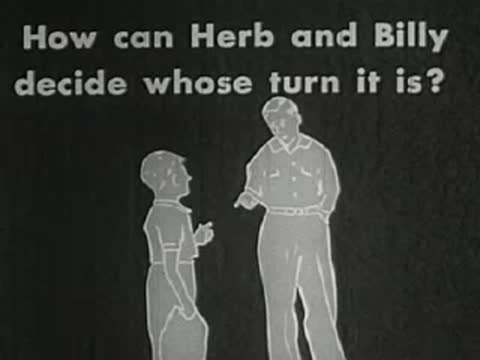 Animated intertitle asking how Herb and Billy can decide whose turn.