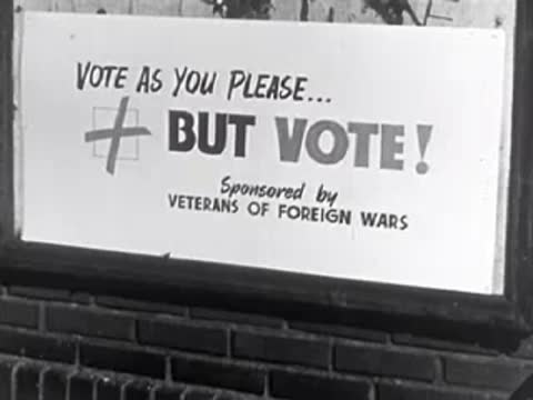 Sign reading "Vote as you please... But vote!", sponsored by Veterans of Foreign Wars.