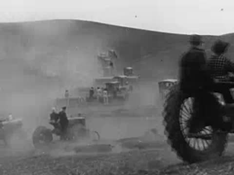 Tractors operating in dusty fields and farmers harvesting crops