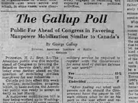 Newspaper article titled "The Gallup Poll" regarding manpower mobilization