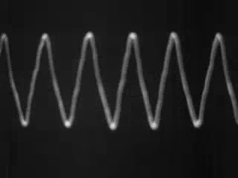 Oscilloscope screen showing sound waves changing amplitude and frequency