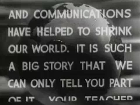 text scrolling upward across globe about transportation and teacher assistance