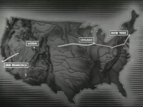 map of the United States showing routes between major cities with text labels