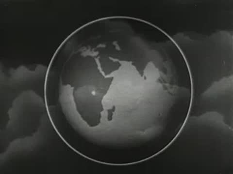 Animated globe spinning within concentric target rings, geographical reference graphic