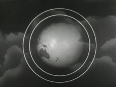 Animated spinning globe inside concentric circles, geographical reference graphic