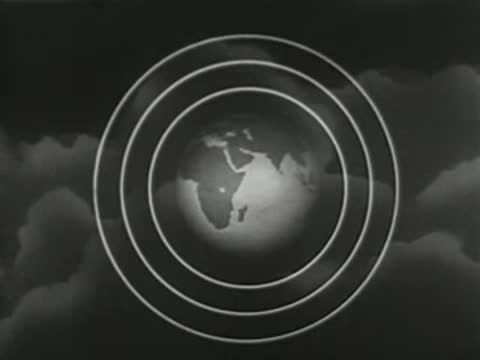 Animated spinning globe inside concentric circles, geographical reference graphic