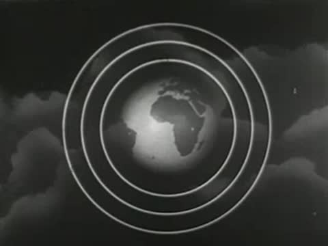 Animated globe with concentric radar rings showing the Earth, 1940s education film.