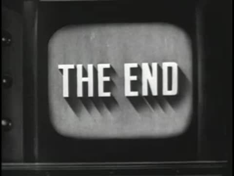 Television monitor displaying the end title card for the broadcast.