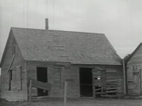 Exterior view of a weathered wooden farmhouse on the plains