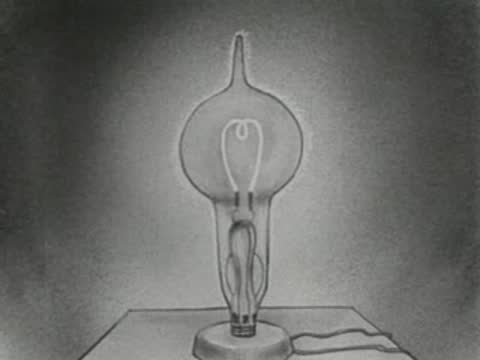 Glowing lightbulb on a desk, 1950s animation