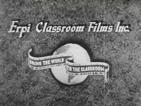 Erpi Classroom Films Inc. logo with spinning globe and banner reading Bring the World to the Classroom.