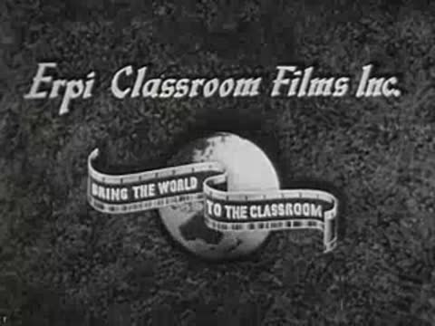 Erpi Classroom Films Inc. logo with spinning globe and banner reading Bring the World to the Classroom.
