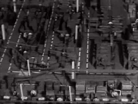 An overhead view of production lines in an industrial model.